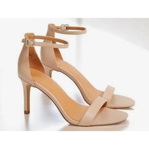 J. Crew Factory Ankle Strap Faux Leather Sandal Heels Size 10.5 Color Nude NIB